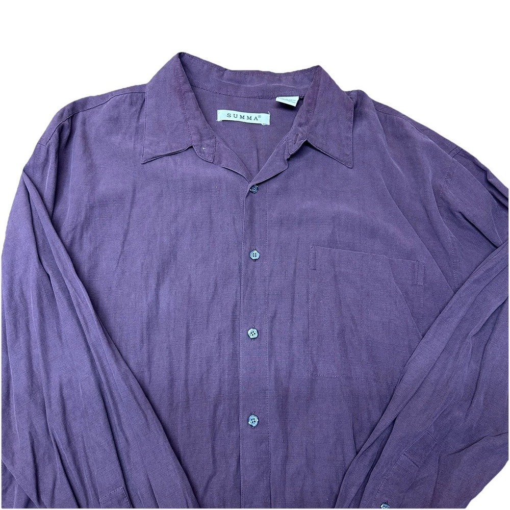 Vintage 90's Summa‎ Silk Cotton Purple Button Up Long Sleeve Dress Shirt Men's M